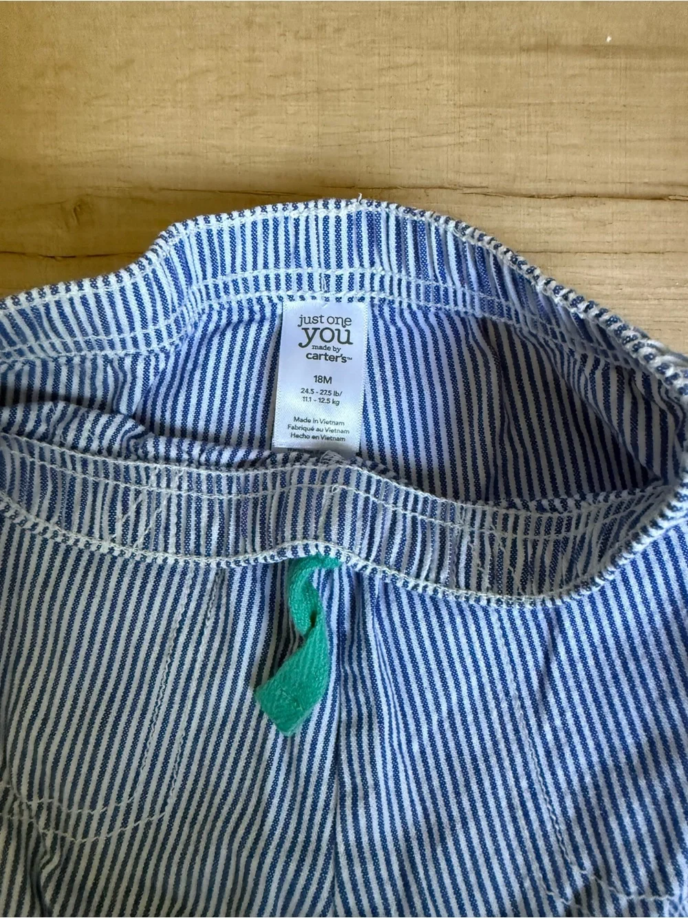 Carter's Blue and White Striped Kids Shorts with Teal Drawstring